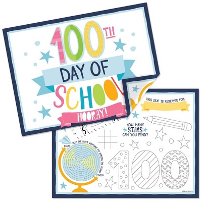 Big Dot of Happiness Happy 100th Day of School - Paper 100 Days Party Coloring Sheets - Activity Placemats - Set of 16