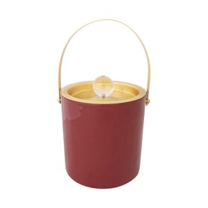 Storied Home 1.5-Quart Enameled Stainless Steel Ice Bucket with Glass Knob Handle, Red and Gold Finish - 1 of 2