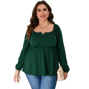 Women'S Small V-Neck Lantern Sleeve Large Size Top - 1 of 2