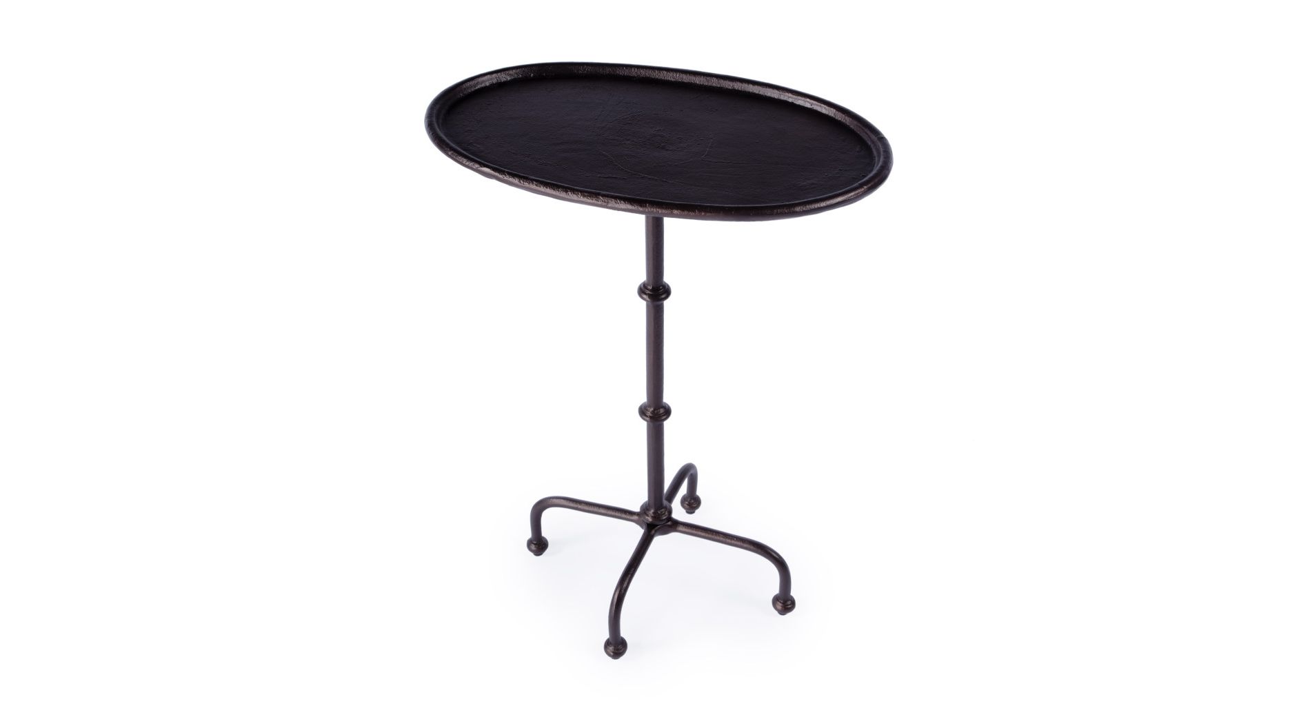 HomeRoots 20" Black Aluminum Oval Outdoor Pedestal Side Table
