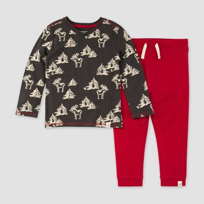Burt's Bees Baby® Baby Boys' Woodland Moose Top & French Terry Bottom Set - Cardinal Red 6-9M