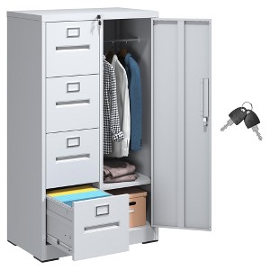 Munora - 4-Drawer File Cabinet with Locking Door - Metal Storage for Legal/Letter Files & Clothing - White - 1 of 4