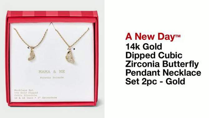 14k Gold Dipped Cubic Zirconia Butterfly Pendant Necklace Set 2pc - A New Day&#8482; Gold, 2 of 5, play video