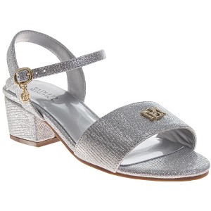 Badgley Mischka Dress Sandals for Girls Elegant Rhinestone Ankle Strap Formal (Little Kids Big Kids), Silver, Size: 2