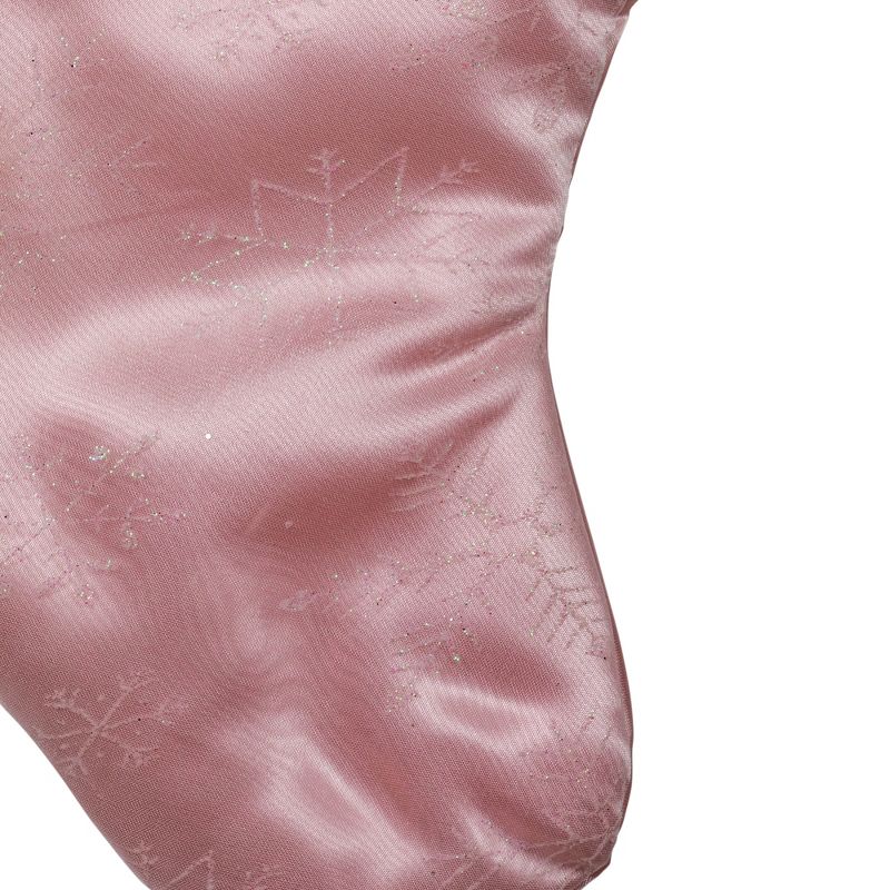 Northlight 20" Light Pink Glittered Snowflake Christmas Stocking with White Faux Fur Cuff, 5 of 7
