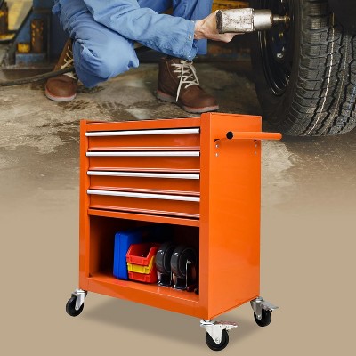 4 Drawers Multifunctional Tool Cart With Wheels-Orange
