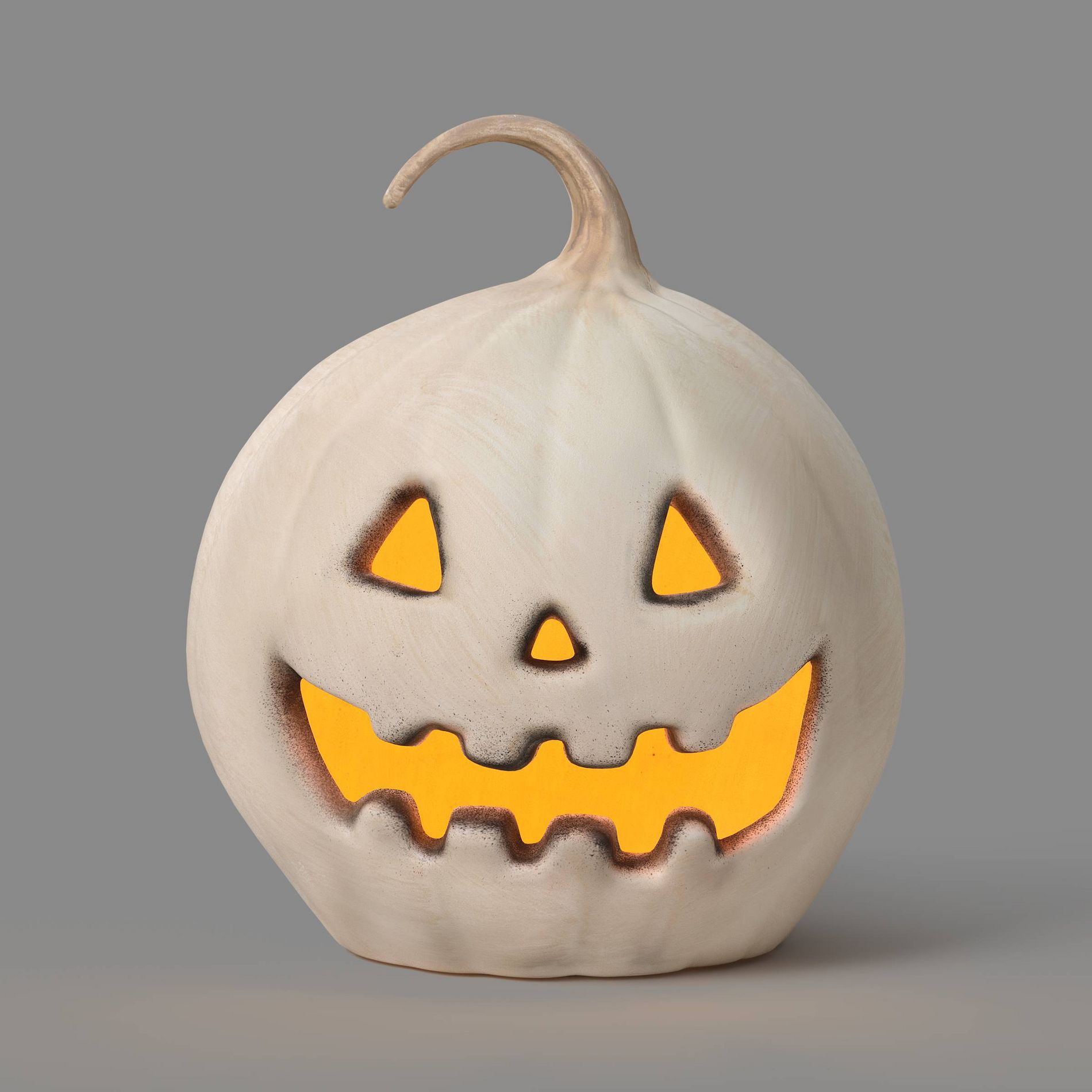 10.75" Lit Pumpkin Jack O' Lantern with Timer and Terracotta Look Halloween Decorative Prop Off-White - Hyde and EEK! Boutique™