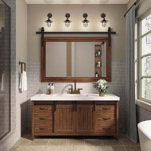 LOVMOR 51 in. W x 35 in. H Medium Rectangle Mirror Wood Framed Wall Mirror Bathroom Mirror Vanity Mirror Accent Mirror in Black - 1 of 4