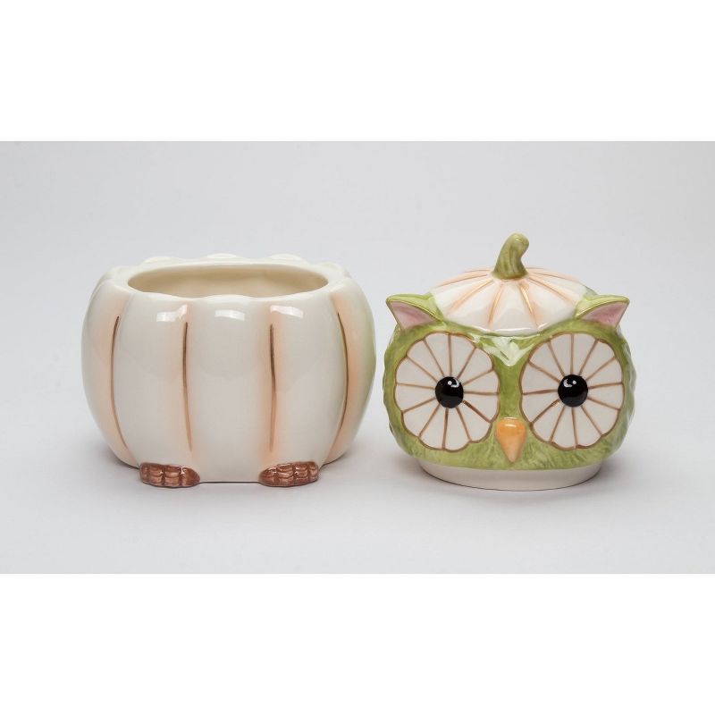 Kevins Gift Shoppe Ceramic White Pumpkin Owl Candy Jar, 2 of 5