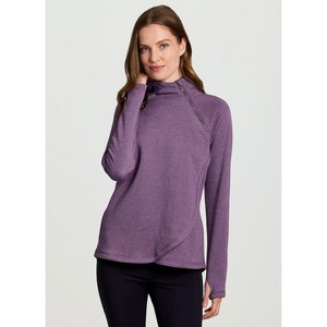 RBX Active Women's Wrap Front Pullover Zip Mock Neck Fleece Sweatshirt with Pockets and Thumbholes - 1 of 4