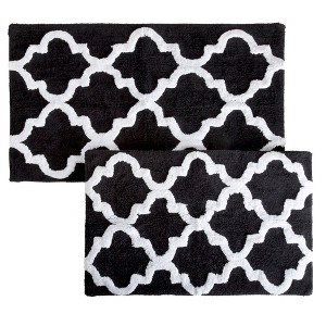 Hastings Home Cotton Trellis Bathmat Set - Black, 2 Pieces - 1 of 3