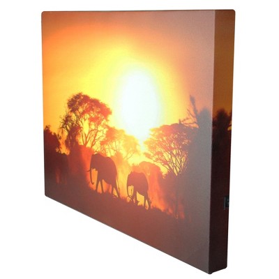 Safari Sunset LED Backlit Elephant Canvas Wall Art 15.75"
