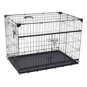 Lucky Dog Dwell Series 36 Inch Medium/Large Lightweight Kennel Secure Fenced Pet Dog Crate w/Divider Panels, Sliding Doors, and Removable Tray, Black - 1 of 4