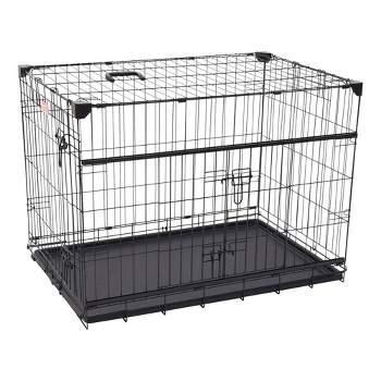 Lucky Dog Dwell Series 36 Inch Medium/Large Lightweight Kennel Secure Fenced Pet Dog Crate w/Divider Panels, Sliding Doors, and Removable Tray, Black