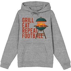 Grill, Eat, Repeat, Football Adult Long Sleeve Hoodie - 1 of 2