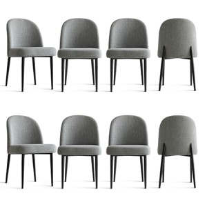 Set of 8 Modern Linen Upholstered Dining Chairs, Armless Padded Kitchen Side Chairs with Black Metal Legs for Dining Room or Kitchen - Panipeachy - 1 of 4