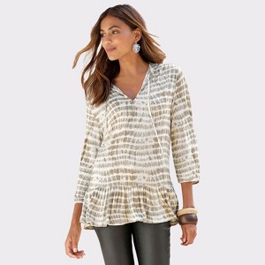 Women's Tie Neck Print Blouse Shirt - LASCANA - 1 of 4