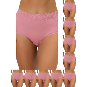 INSPIRE CHIC Women's High Waist Tummy Control Comfortable Lace Trim Ribbed Briefs 10 Packs - 1 of 4