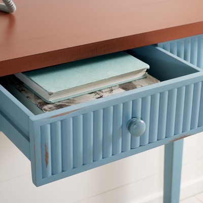 Blue and Oak Wood Console Table with Storage Drawer