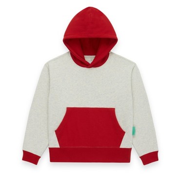 Future Planet Kids Unisex Jupiter Premium Fleece Lined Soft Cotton Pullover Hoodie Sweatshirt Loose Fit Heather Grey / Sailing Red