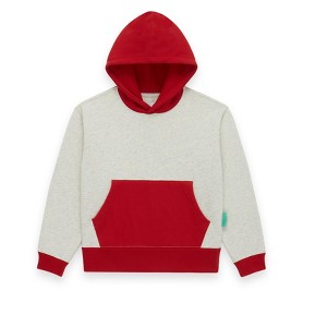 Future Planet Kids Unisex Jupiter Premium Fleece Lined Soft Cotton Pullover Hoodie Sweatshirt Loose Fit Heather Grey / Sailing Red - 1 of 2
