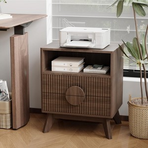 Modern Night Stand, Wood Nightstand Bedside Table End Table with Charging Station, Drawers and Storage Shelf for Living  Bedroom - 1 of 4