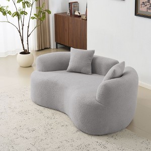 Okak Boneless Cloud Floor Sofa Curved Loveseat with Pillows,Teddy Velvet Fabric Futon Couch for Living Room,Apartments - 1 of 4