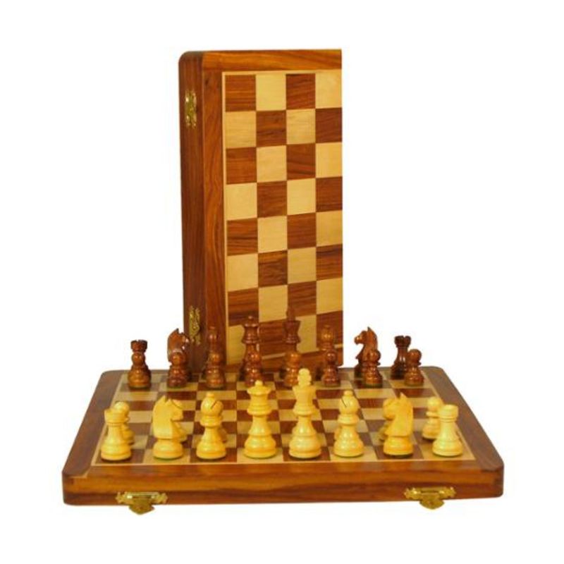 14" Sheesham/Boxwood Folding Chess Set Board Game, 1 of 2