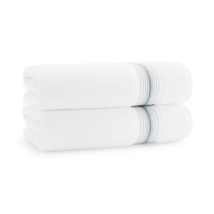 Aston & Arden Luxury Ring Spun Cotton Bath Towels (2 Pack), 600 GSM, 30x60 in., White with Striped Ombre Border - 1 of 4
