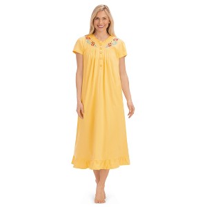Collections Etc Embroidered Floral Pintuck Cotton Short Sleeve Knit Nightgown - 1 of 4