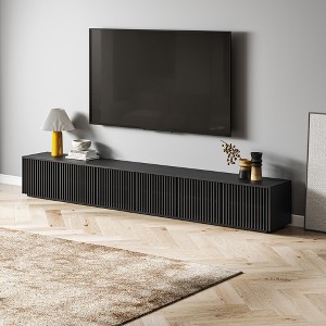 POVISON 118" Modern Minimalist Wood TV Stand, Slatted Entertainment Center,Media Console, Black TV Console, Perfect for 85-inch TVs - 1 of 4