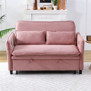 MAYEERTY Pink Letter Striped Fabric Multifunctional Loveseat Sofa Bed for Bedroom Living Room - 1 of 4