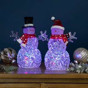 Northlight Lighted Acrylic Snowmen Christmas Decorations - 9" - LED Multicolor Lights - Set of 2 - 1 of 4