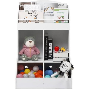 Acekool Kids Toy Organizer and Bookshelf, 3-Tier Sling Book Rack with 2 Storage Bins, Pine Wood, Child Safe, 35"x14"x39" for Playroom Bedroom - 1 of 4