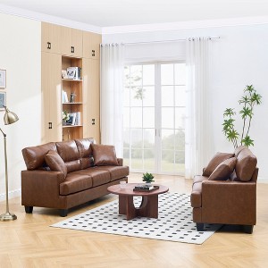 Fort Upholstered Living Room Set, 2 Pieces, Faux Leather Loveseat and Sofa - 1 of 4