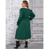 Coolmee Women Plus Size Smocked Square Neck Long Sleeve Front Split A-Line Midi Dress - 3 of 4