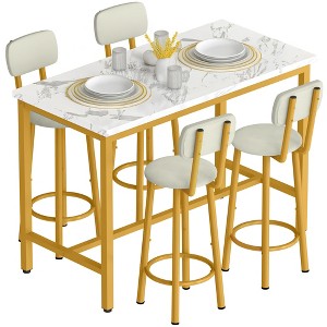 Hooseng Modern Farmhouse Style 5 Piece Dining Table Set with MDF Top, Metal Frame and Upholstered Bar Stools, 4-Person Dining Room Table Set for 2 - 1 of 4