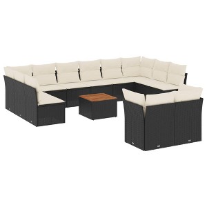 vidaXL 13 Piece Patio Sofa Set with Cushions Black Poly Rattan - Black and Cream - 1 of 4