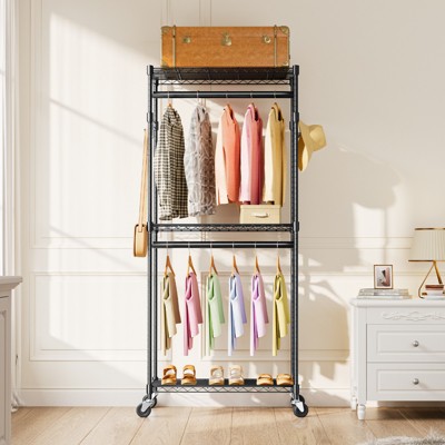 Versatile Mini Rolling Clothes Rack - Heavy Duty 3-Tier Adjustable Garment Rack with Wheels, Perfect for Home, Retail & Events - Black