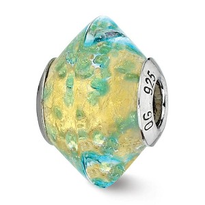 Black Bow Jewelry Yellow with Teal Murano Glass & Sterling Silver Bead Charm, 17mm - 1 of 3