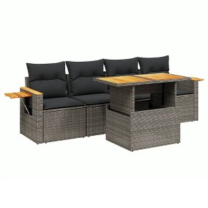vidaXL Garden Sofa Set Grey PE rattan Large Adjustable Armrests - 1 of 4