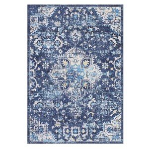 Vintage Distressed Floral Medallion Area Rug for Living Room, Washable Non Slip Retro Accent Throw Carpet for Bedroom - 1 of 4