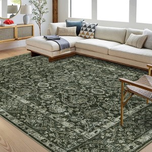 Vintage Area Rugs Floral Printed Indoor Mat Non-Slip Backing Throw Rugs Washable Low Pile Accent Carpet for Bedroom - 1 of 4