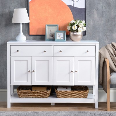 White Modern Sideboard Buffet Cabinet with Adjustable Shelves