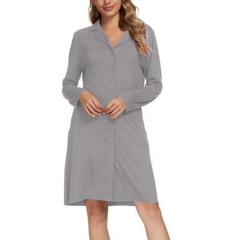 Cheibear Women's Sleepshirt Pajama Dress Long Sleeves With Pockets