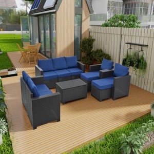 10-Piece PE Rattan Patio Seating Set,Patio Conversation Set With Cushions And Tempered Glass Top Table,Patio Sectional Sofa -Maison Boucle - 1 of 4