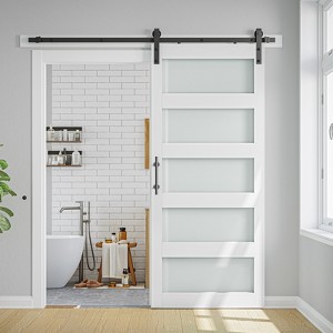 SMARTSTANDARD 80 in. & 84 in. White Glass Barn Door with Sliding Door Hardware Kit & Handle - Predrilled Ready to Assemble, 5-Lite Frosted Glass - 1 of 4