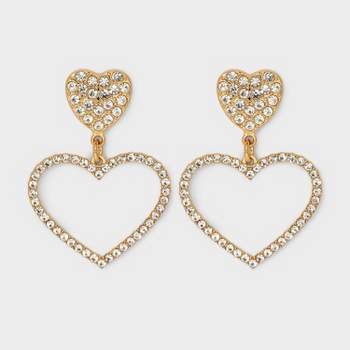 Rhinestone Heart Drop Earrings - Wild Fable™ Gold