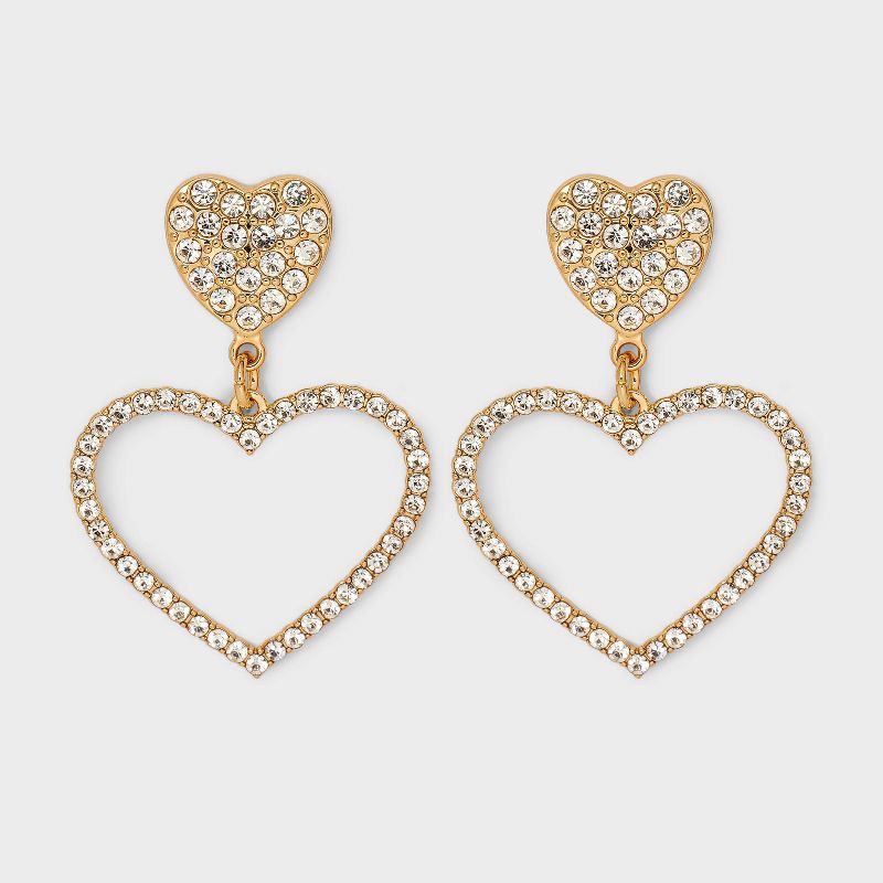 Rhinestone Heart Drop Earrings - Wild Fable&#8482; Gold, 1 of 6