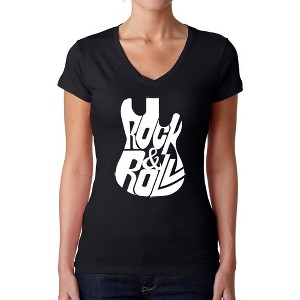 LA Pop Art Rock And Roll Guitar - Women's Word Art V-Neck T-Shirt - 1 of 4